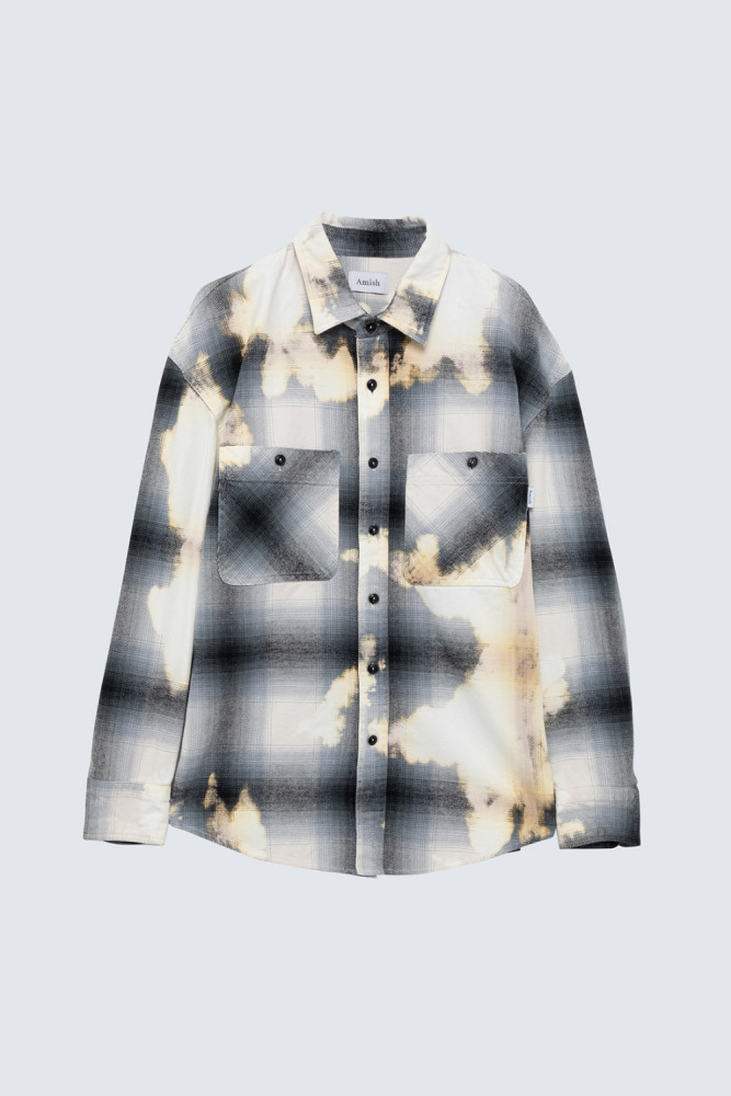CAMICIA DA LAVORO A QUADRI EFFETTO BLEACHED
