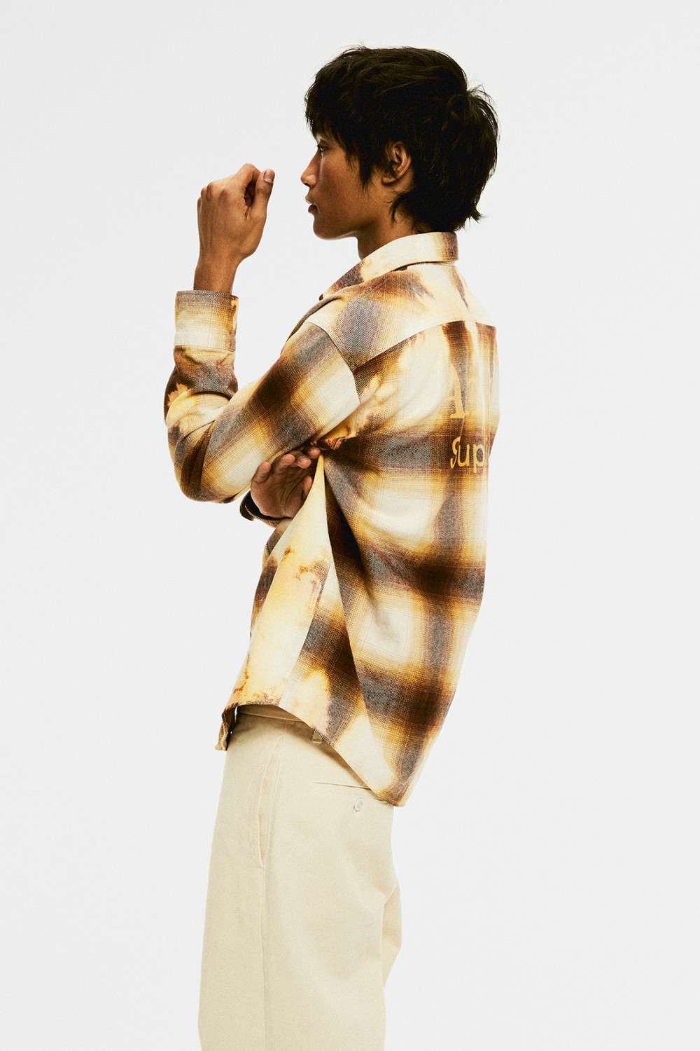 AMISH: CAMICIA DA LAVORO A QUADRI EFFETTO BLEACHED