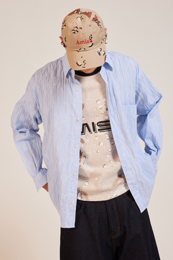 SHIRT DROPPED IN STRIPED CRINKLE COTTON 