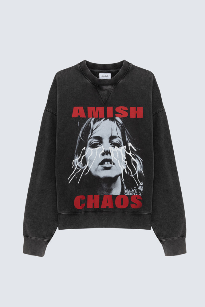 FELPA GIROCOLLO CON STAMPA CHAOS