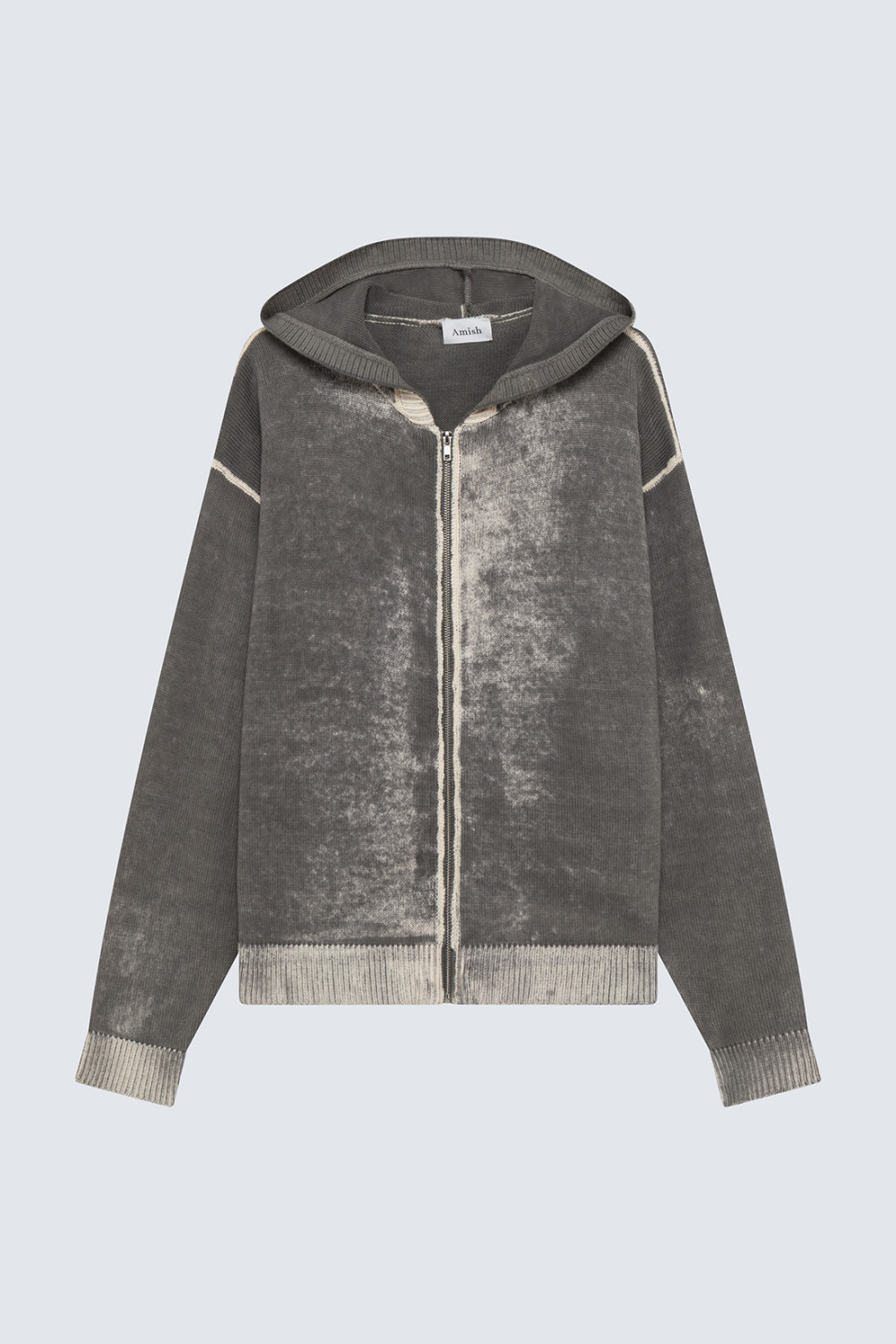 AMISH: SPRAY COTTON KNIT HOODED SWEATSHIRT WITH ZIP