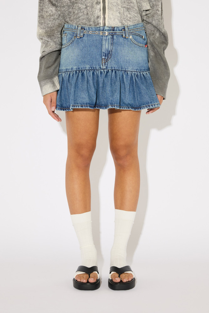 GINZA SKIRT IN MID STONE DENIM