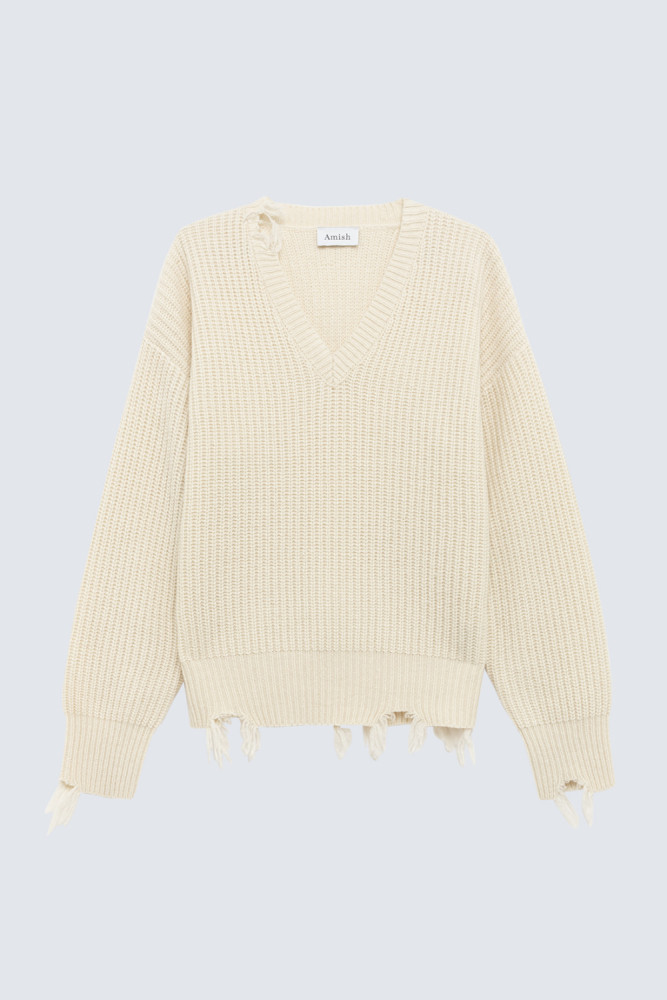 PULLOVER DISTRESSED CON SCOLLO A V