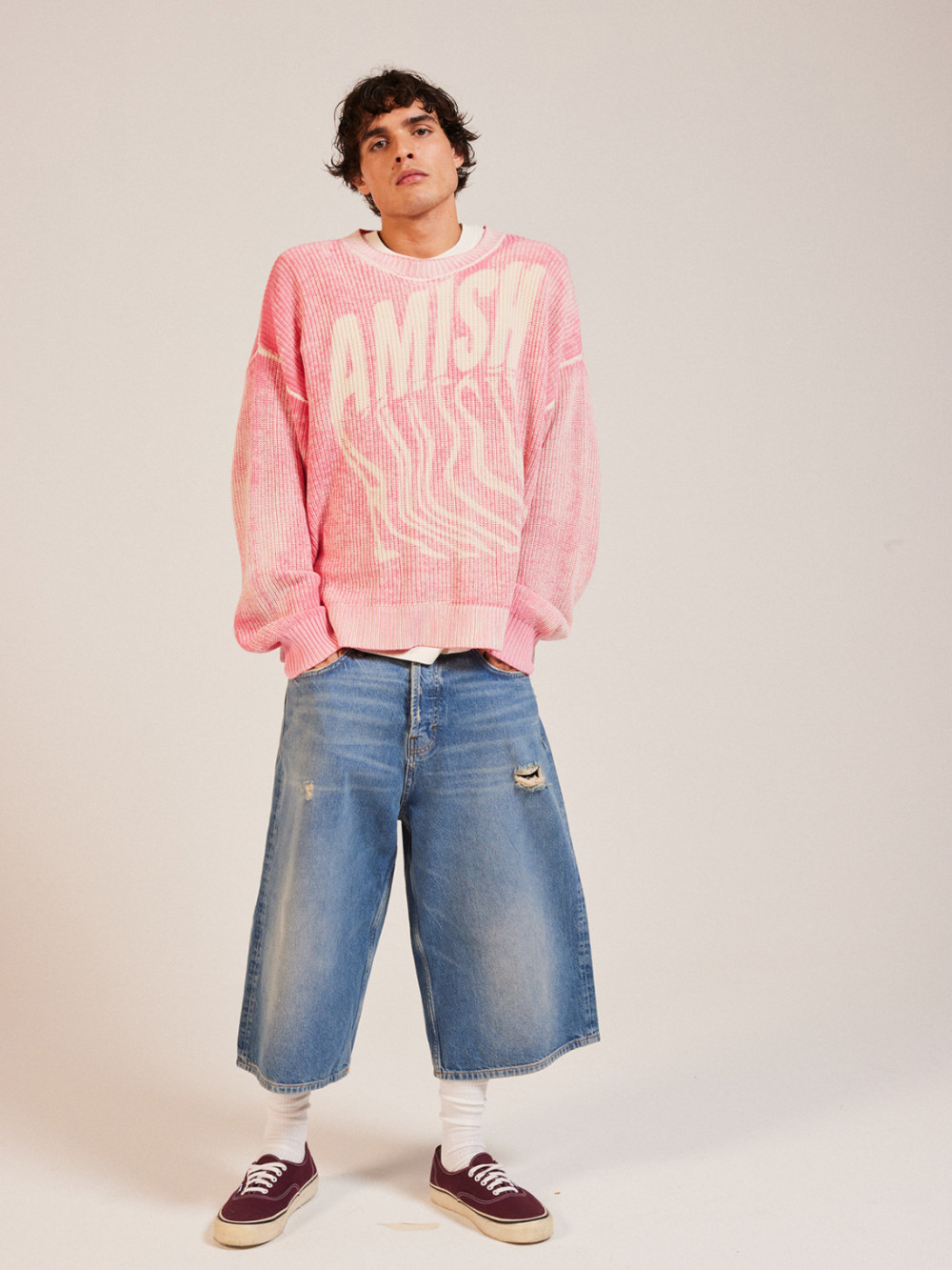 AMISH: COTTON SWEATER WITH LOGO