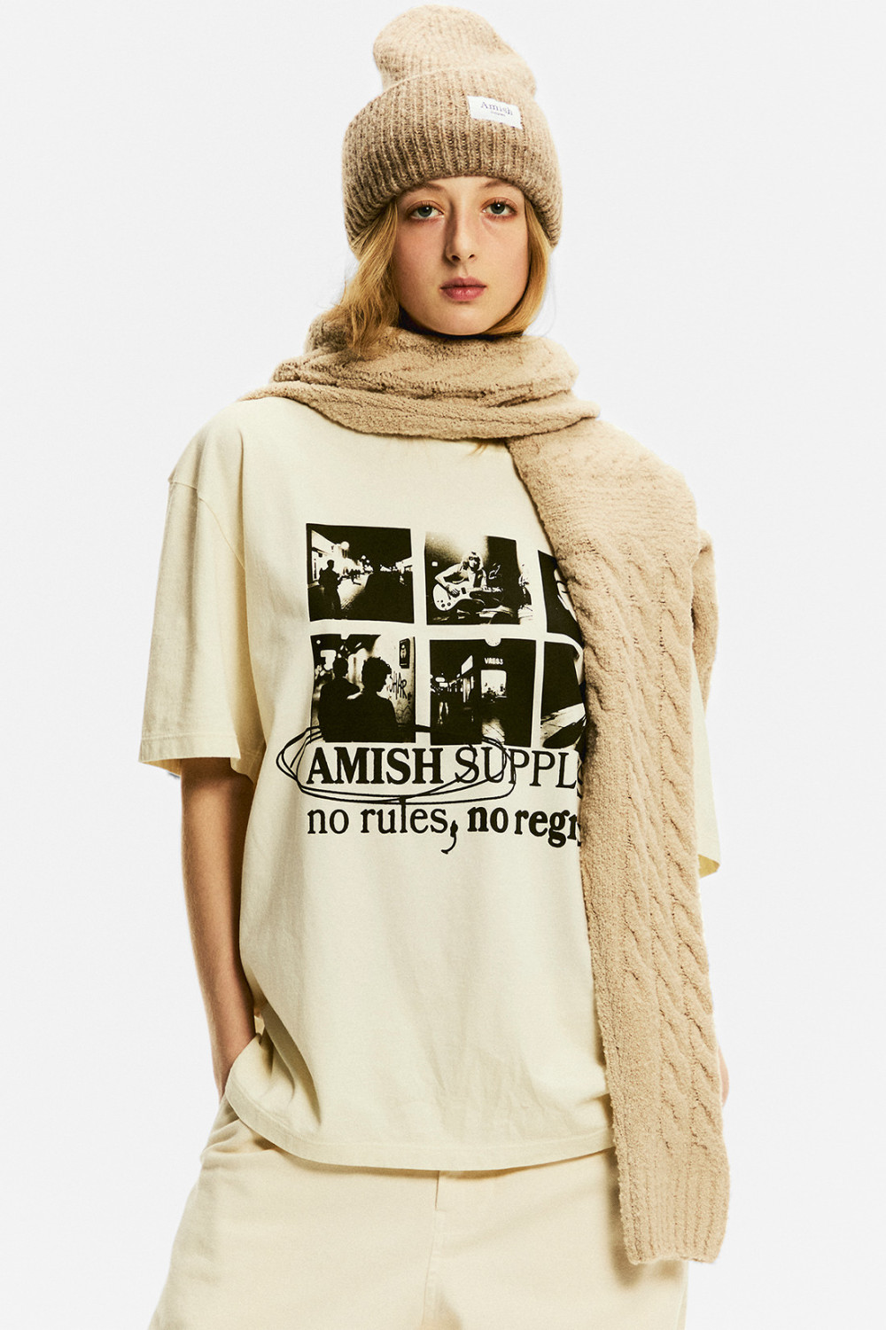 AMISH: T-SHIRT GIROCOLLO CON STAMPA NO RULES