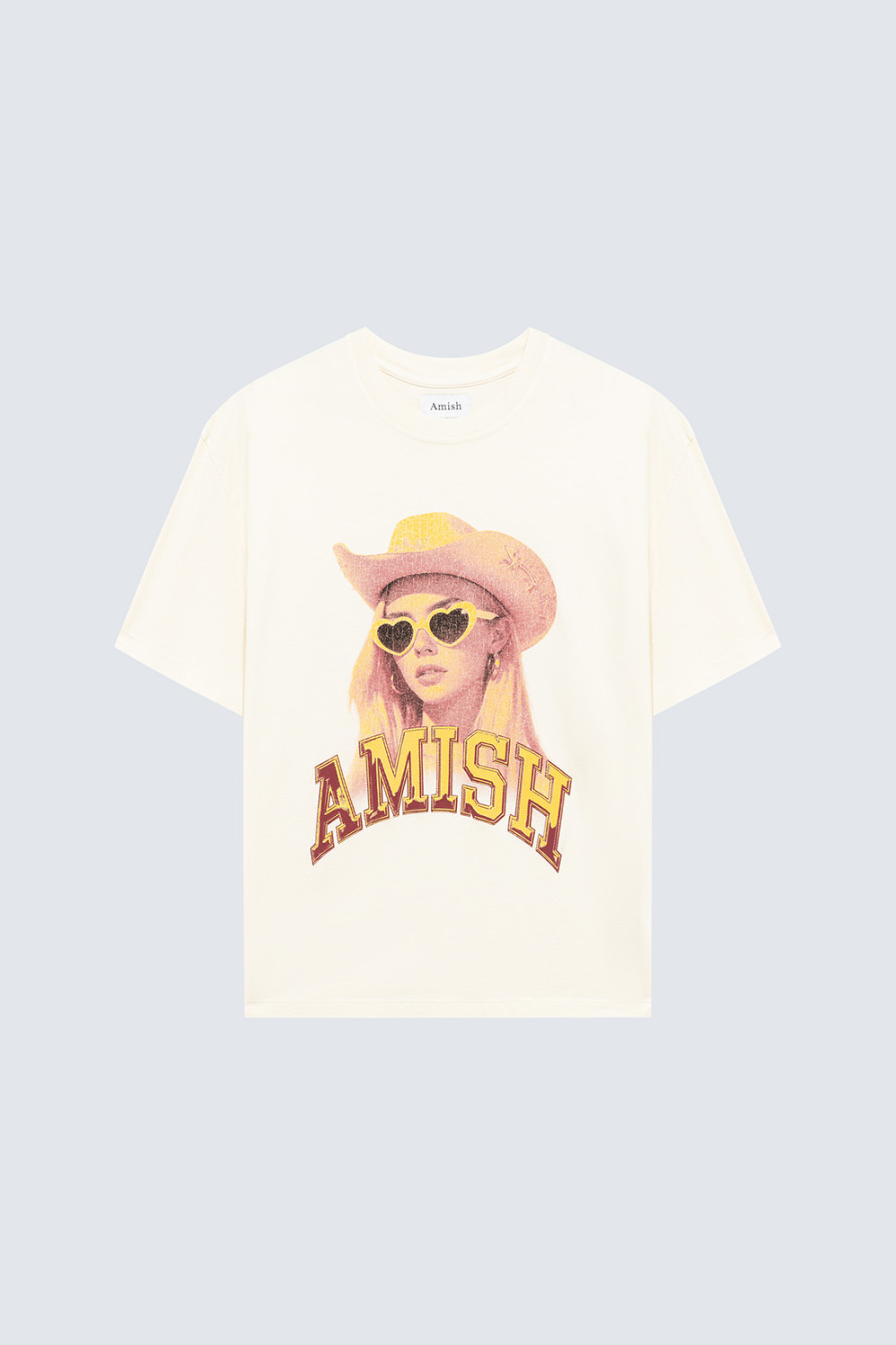 AMISH: CREW NECK T-SHIRT IN JERSEY WITH SUNGLASSES PRINT