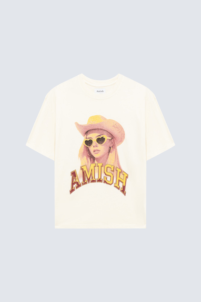 CREW NECK T-SHIRT IN JERSEY WITH SUNGLASSES PRINT