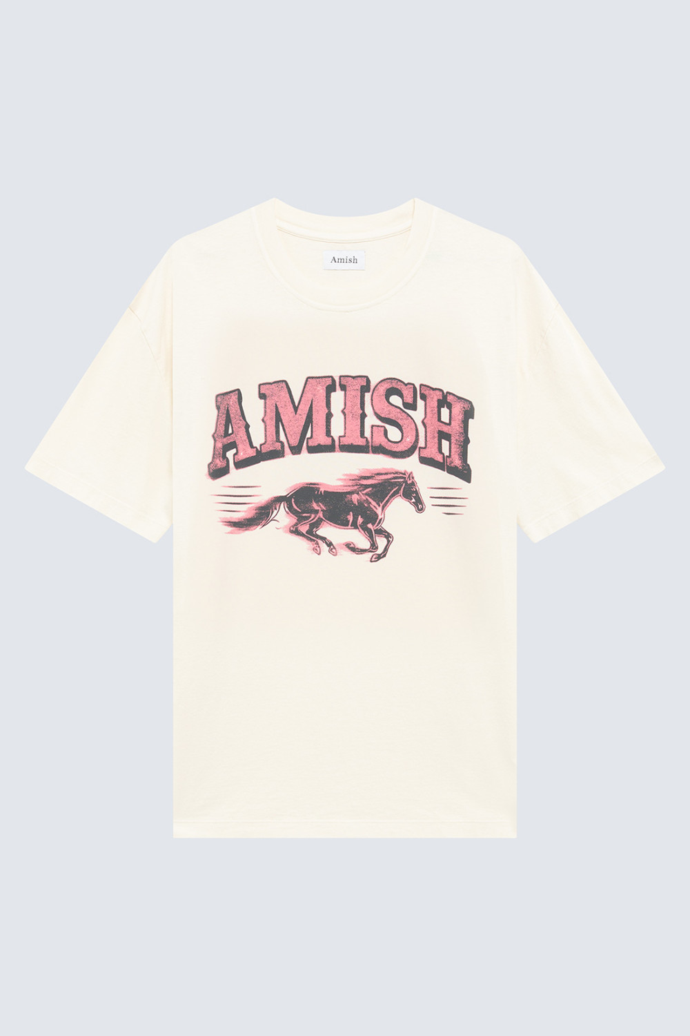 AMISH: CREW NECK T-SHIRT IN JERSEY WITH WILD HORSE PRINT