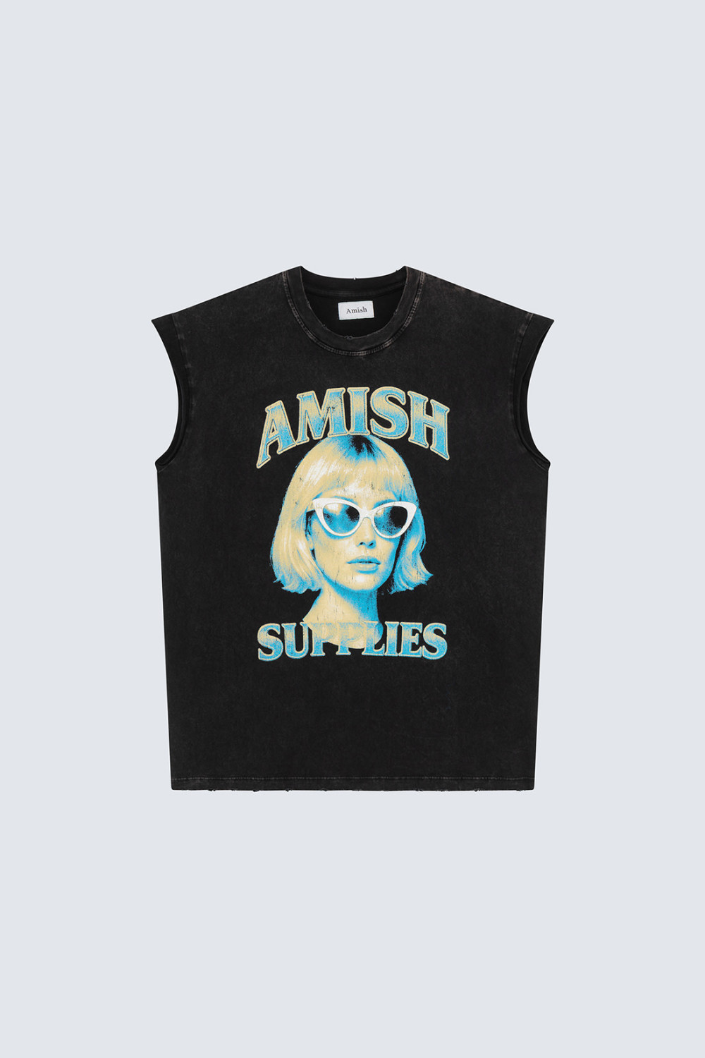 AMISH: SLEEVELESS T-SHIRT WITH SHORT HAIR PRINT