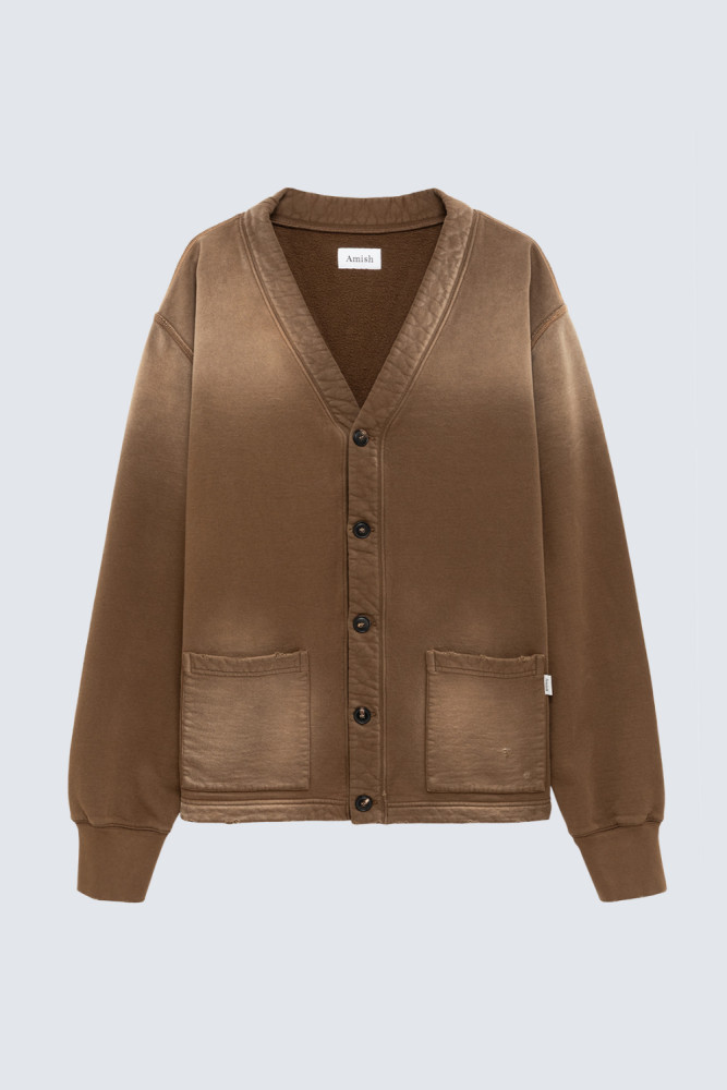 DESTROYED-EFFECT FLEECE CARDIGAN
