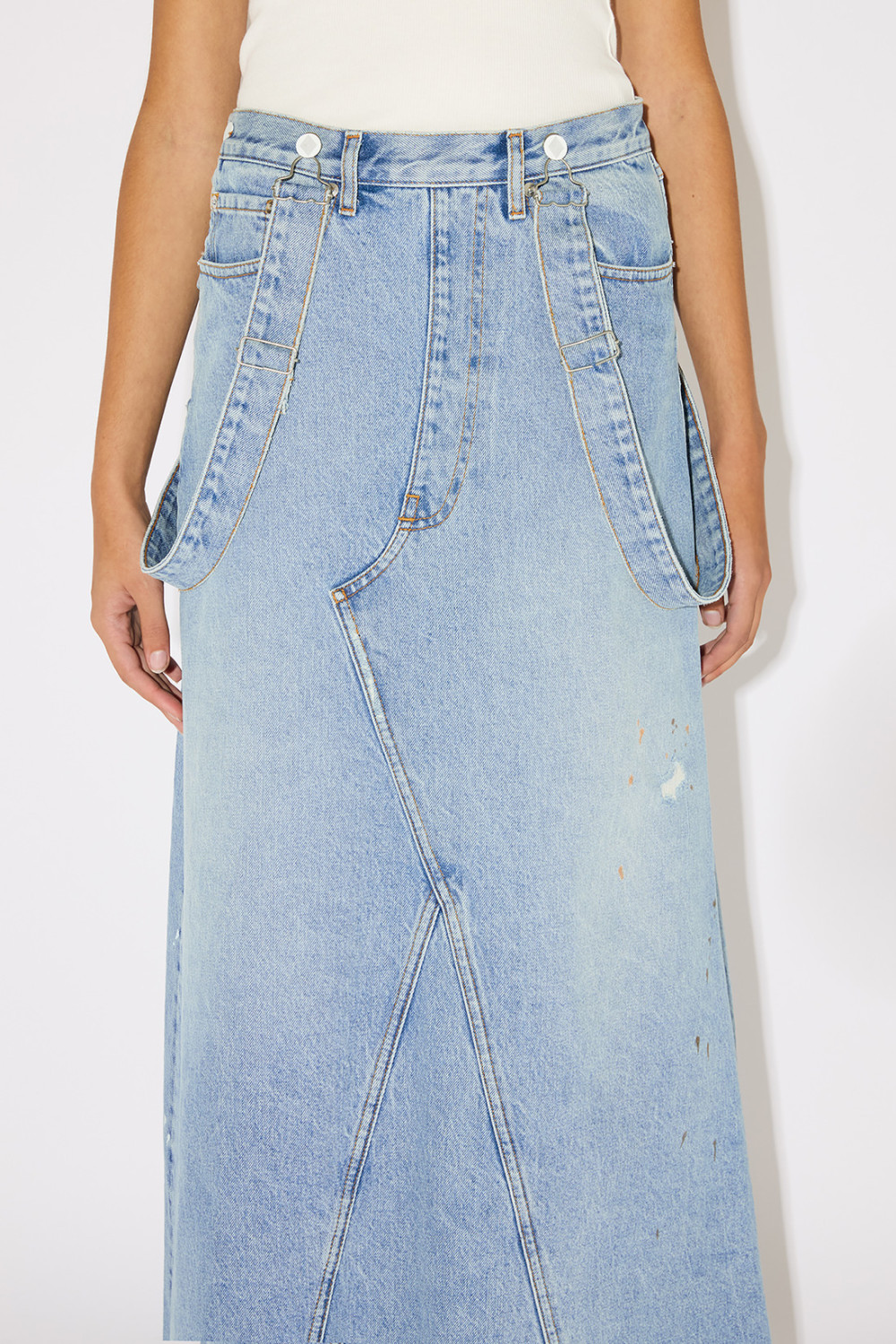 AMISH: UP FLARE DENIM OVERALLS SKIRT 