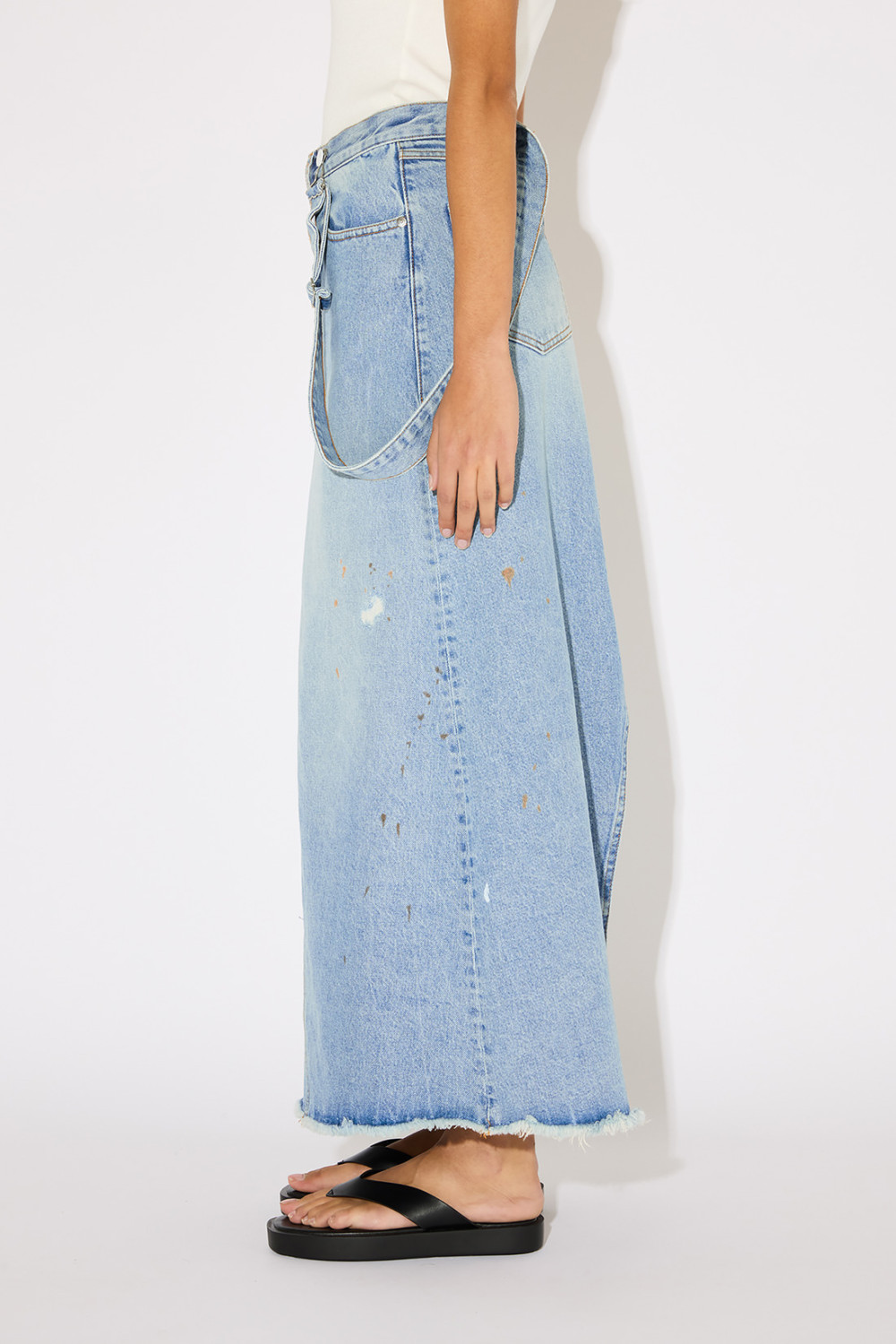 AMISH: UP FLARE DENIM OVERALLS SKIRT 