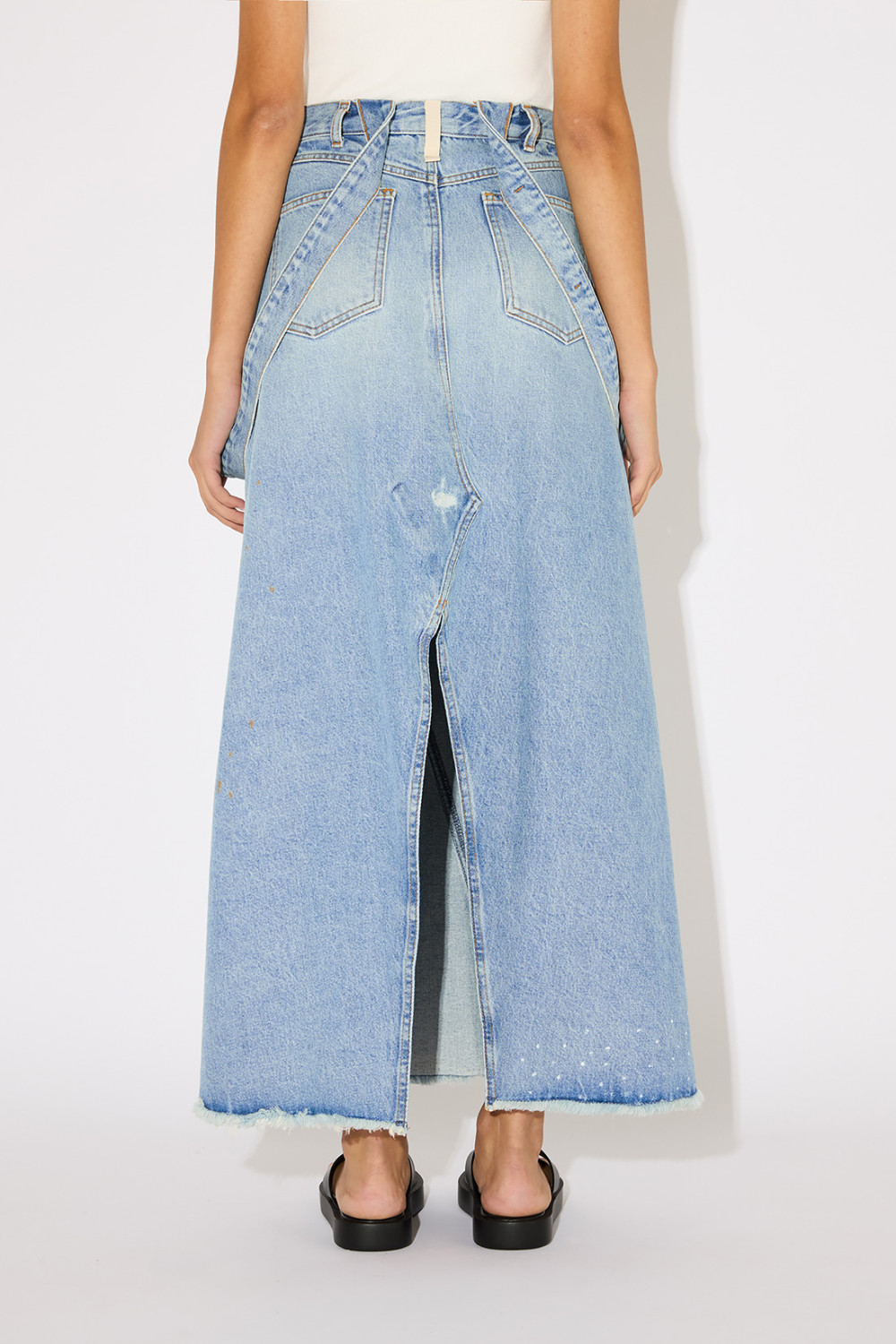 AMISH: UP FLARE DENIM OVERALLS SKIRT 