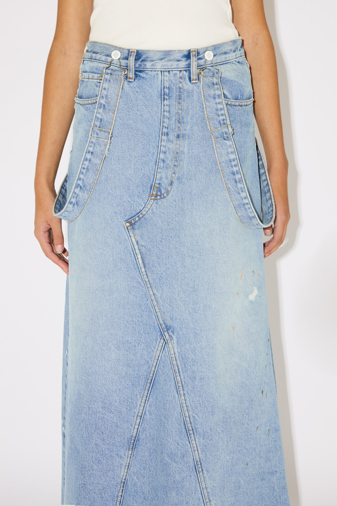 UP FLARE DENIM OVERALLS SKIRT 