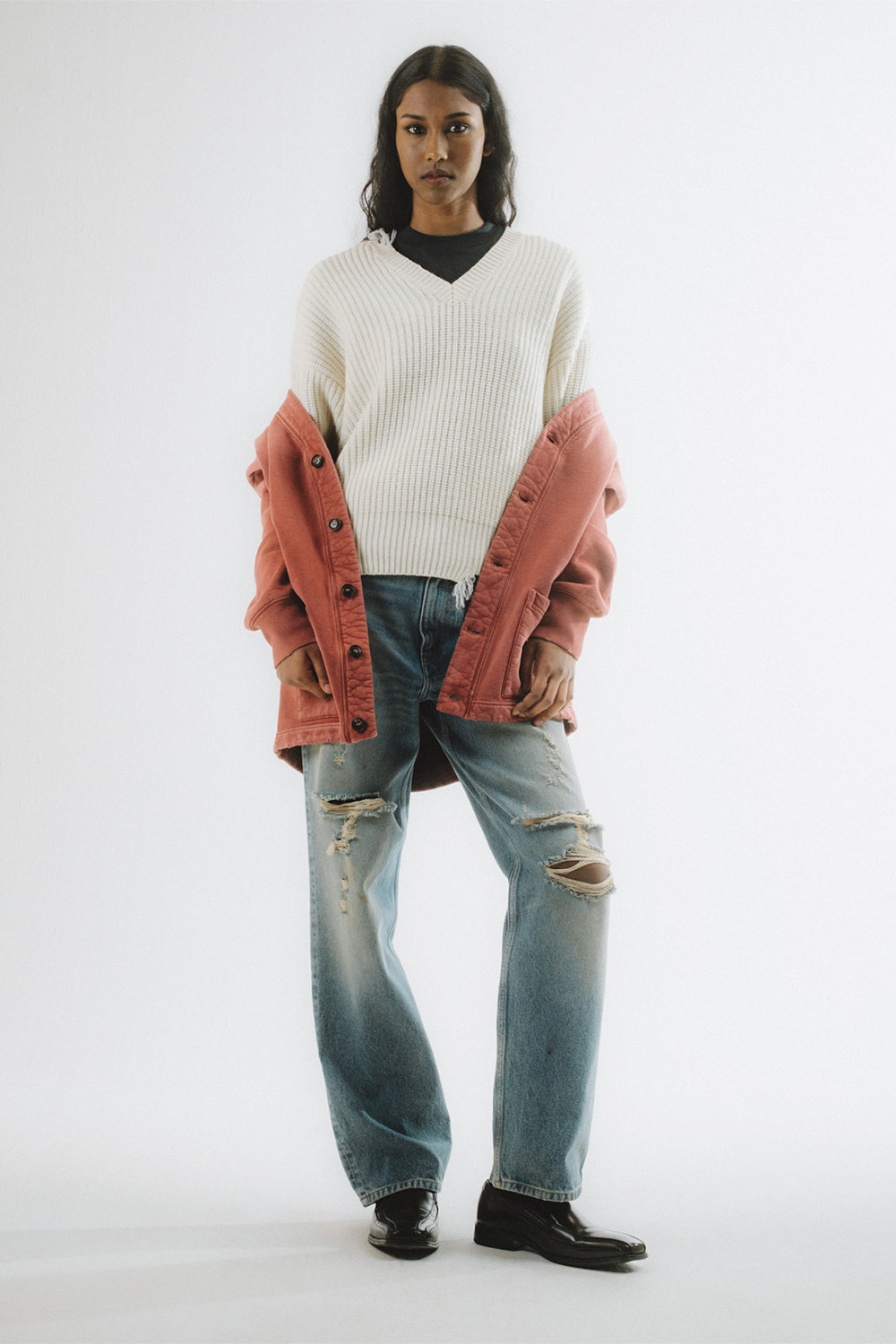 AMISH: PULLOVER DISTRESSED CON SCOLLO A V