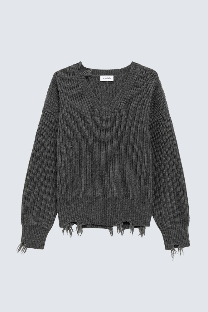 PULLOVER DISTRESSED CON SCOLLO A V
