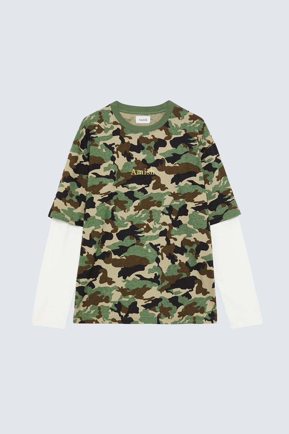 AMISH: T-SHIRT DOPPIA MANICA STAMPA CAMOUFLAGE CON LOGO
