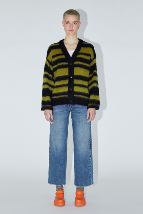 AMISH STRIPED CARDIGAN IN BRUSHED MOHAIR