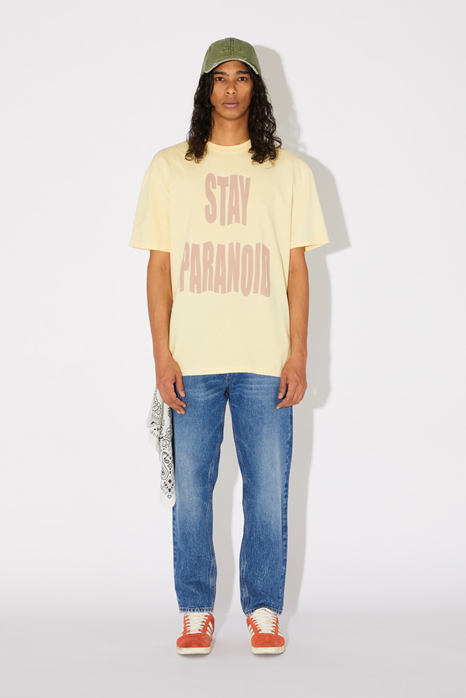 AMISH CREW NECK T-SHIRT WITH STAY PARANOID PRINT