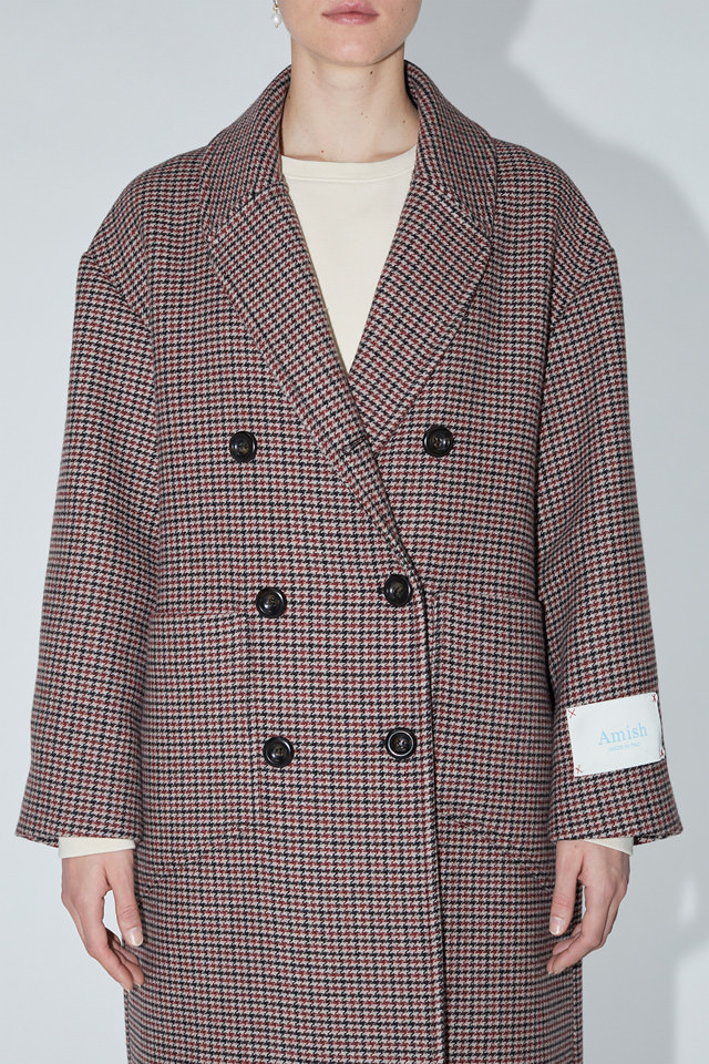 AMISH: ATHER COAT IN HOUNDSTOOTH PRINT WOOL BLEND