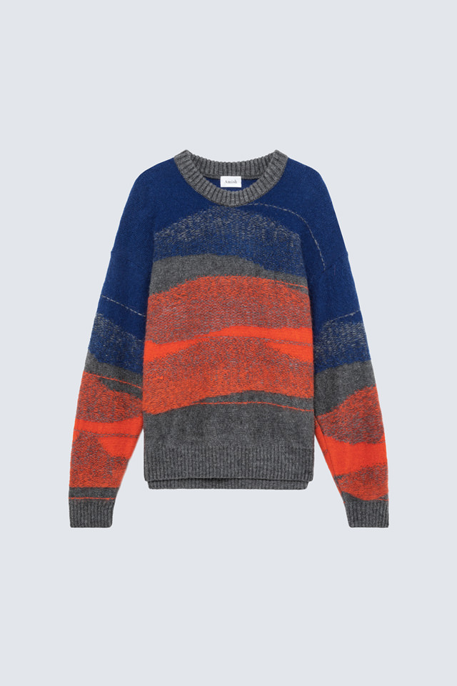 AMISH: PATTERNED CREW NECK SWEATER