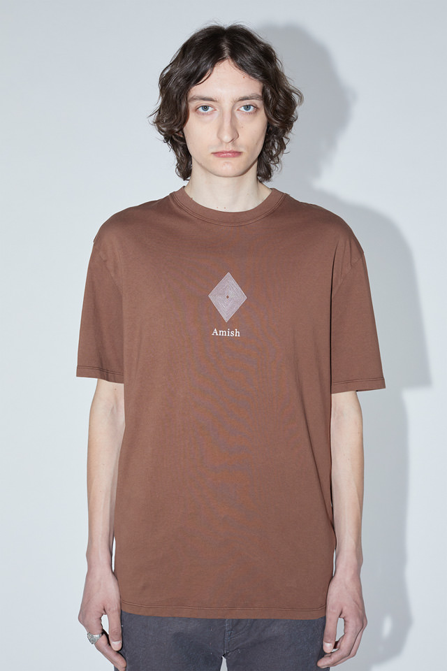 AMISH: CREW NECK T-SHIRT IN JERSEY WITH LOGO